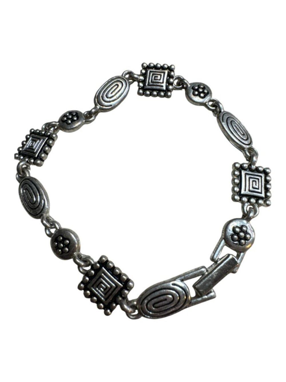 Handcrafted Silver-Tone Geometric Link Bracelet 7 Inches Modern Design
